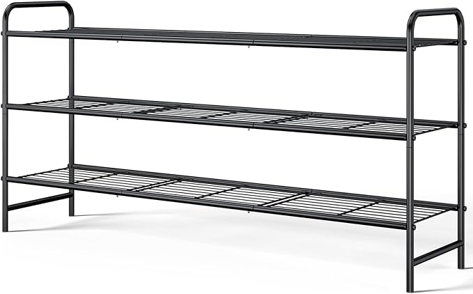 Kitsure Shoe Rack - Stainless Steel Shoe Organizer, Sturdy Shoe Rack for Closet and Front Door Entrance, Free Standing Shoe Shelf, Closet Organizers and Storage, 37.3" Wide - 3 Tier, Black