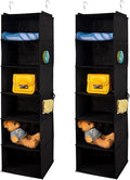 BrilliantJo 6 Shelves Hanging Closet Organizer, 2 Pack Hanging Storage with 4 Side Pockets for Clothes Shoes, 43.5"x12"x12"(Black)