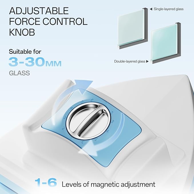 Magnetic Window Cleaner Double-Sided Glass Wiper, Adjustable Magnetic Force Window Washing Tool for High-Rise Single/Double Glazed Windows Fits 0.1''–1.2'' (3–30mm) Thickness