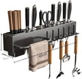 New Multi-Functional Kitchen Rack Home Wall-Mounted Knives Chopstick and Spoon Storage Rack Punch-Free cookware draining Rack, 40, Black