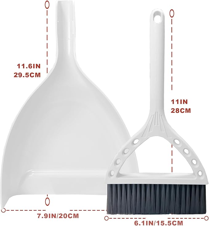 Mini Broom and Dustpan Set Small Dust pan and Brush Set Perfect for Desk Office Camping Dorm RV Essentials (White)