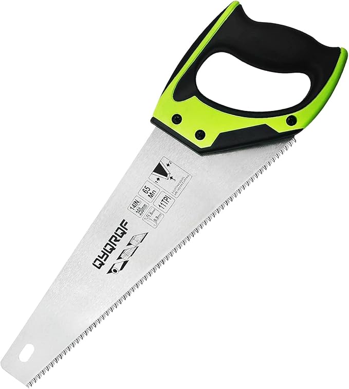 14 in. Pro Hand Saw, 11 TPI Fine-Cut Soft-Grip Hardpoint Handsaw Perfect for Sawing, Trimming, Gardening, Cutting Wood, Drywall, Plastic Pipes, Sharp Blade, Ergonomic Non-Slip Handle (red)