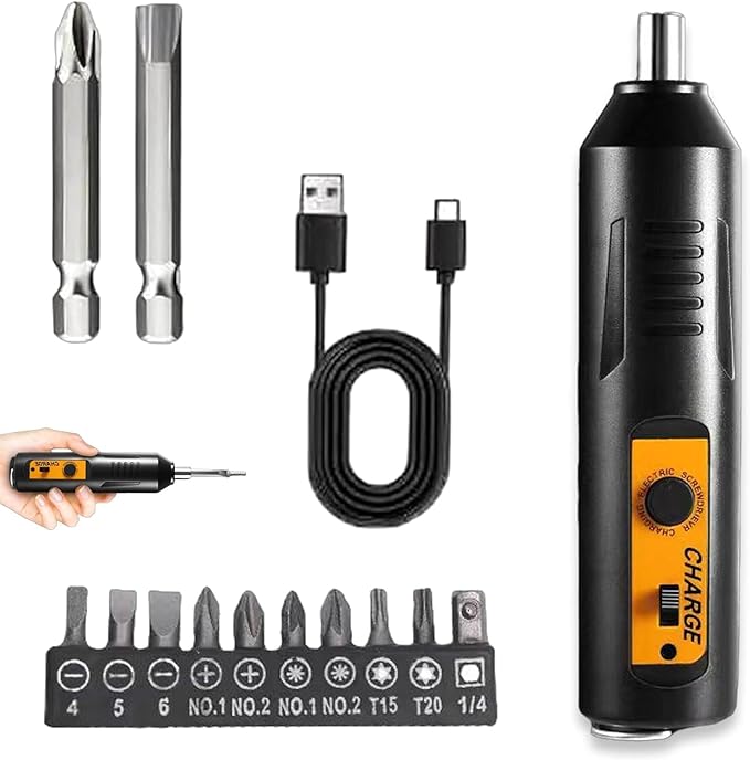 Electric Screwdriver, Mini Portable Automatic Home Repair Tool Kit with Led Light, USB Rechargeable Cordless Magnetic Screwdriver (02)