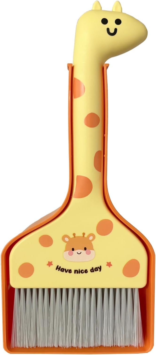Small Broom with Dustpan Combo Set Cartoon Mini Broom and Dustpan Set Cute Cleaning Kit for Home Office Floor Counter Pet Nest (Orange)