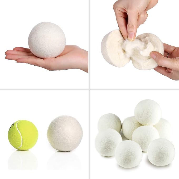 SnugPad XL Size Wool Dryer Balls Natural Fabric Softener & 100% Organic Premium New Zealand Wool, Reduce Wrinkles & Save Time, Baby Safe & Hypoallergenic, White 12-Count