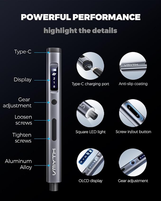 Mini Electric Screwdriver Cordless Set,60 PCS Magnetic Bits Screwdriver Set with 3-Level Torque,LCD Display,Demagnetizer/Magnetizer,LED Lights,Repair Tool Kit for Camera,Toys,Phone