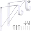 Supforce 2 Pack Closet Rod Bracket, Heavy Duty Closet Rod Support with Rod Holder, Wall Mounted Closet Shelf Brackets with Triangle Stabilizing Design for Closet, Bathroom and Kitchen, White