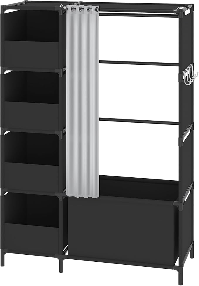 MOYIPIN Portable Closet，Free Standing Wardrobe Closet with Hanging Rod and Curtain，Clothes Storage Organizer, for Cloakroom, Bedroom，40.55 x 16.73 x 65.35Inches，Black