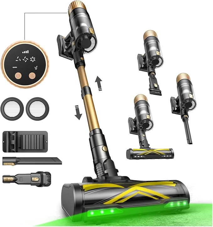 Ultenic Cordless Vacuum Cleaner, 600W 60KPA 65Mins, Stick Vacuum Cordless Rechargeable with Touch Screen, Self-Standing, 180° Lay-Flat, Anti-Tangle Handheld Vacuum Cleaners for Home/Pet Hair/Carpets