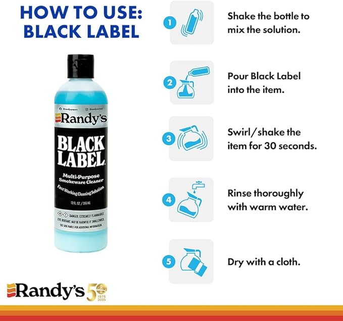 Randy's Black Label Cleaner with 6" Soft Tapered Cleaners – All-in-One Cleaning Kit for Glassware, Glasstops, Ceramic, Metal, and Hard-to-Reach Areas – Glasstop cleaning kit – 12 fl oz
