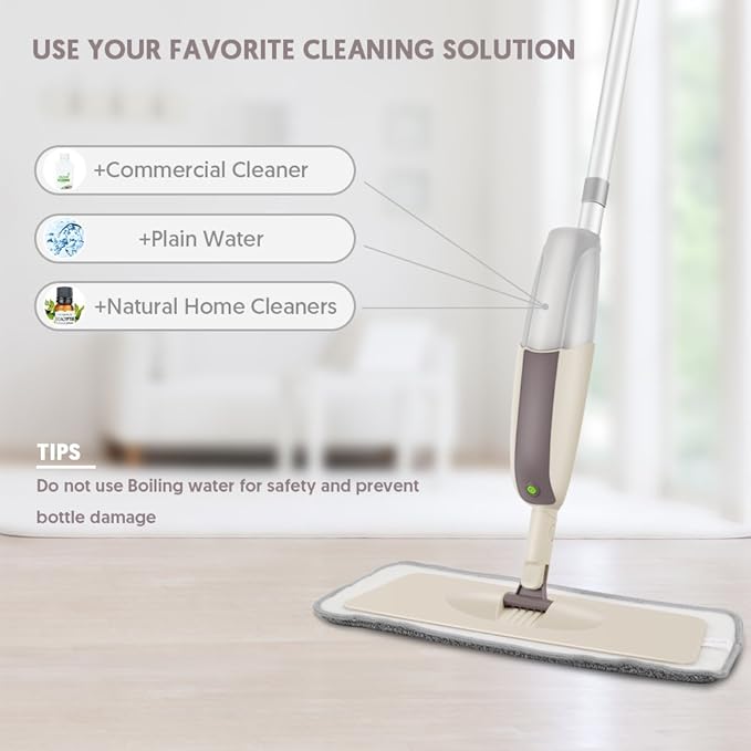 HOMTOYOU Spray Mops for Floor Cleaning: Wet Floor Mop with 3 Washable Microfiber Pads for Hardwood Laminate Wood Vinyl Ceramic Tiles Home Kitchen