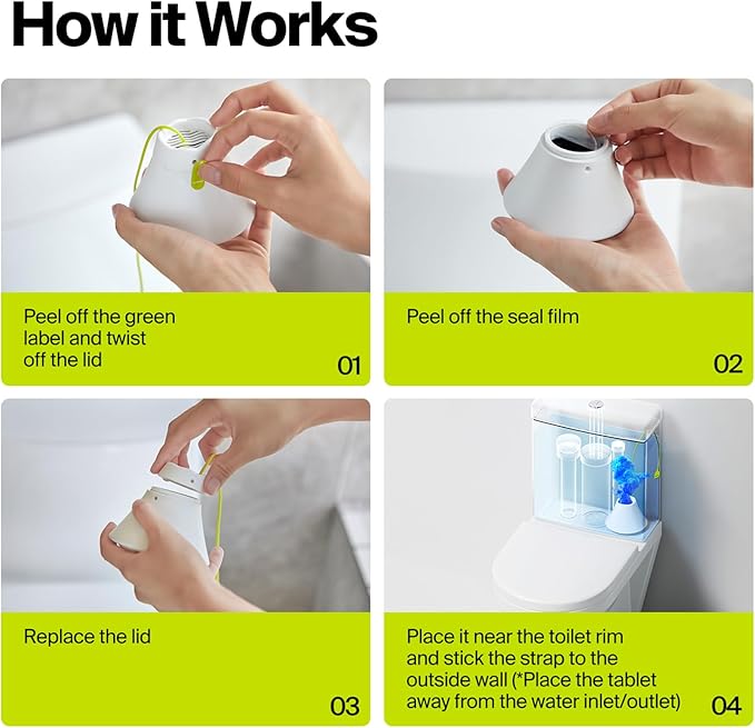 In-Tank Toilet Cleaner Bottle, Automatic Toilet Bowl Cleaners for Hard Water Stains, Septic System Friendly, Long Lasting Up to 180 Days / 1000+ Flushes