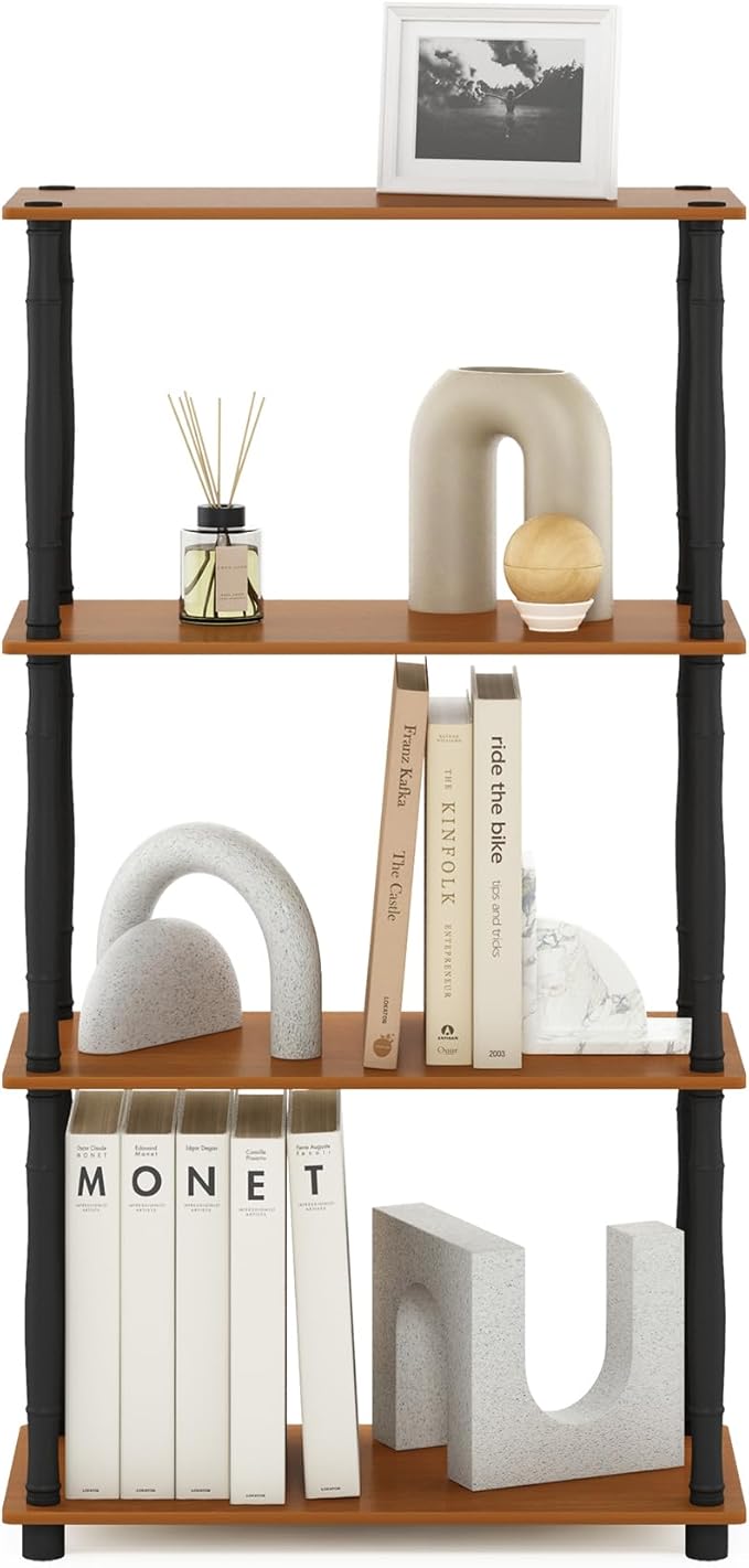 Furinno Turn-N-Tube 4-Tier Multipurpose Shelf Display Rack, Classic Tubes, Light Cherry/Black