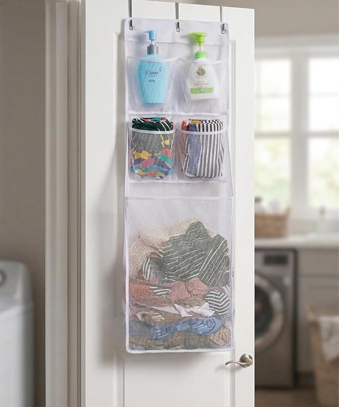 ALYER Multi-Scene Suitable Hanging Mesh Laundry Basket,Behind The Door Storage Organizer for Laundry,RV,Dorm,Bathroom,Bedroom,Pantry, Nursery,Kitchen,White