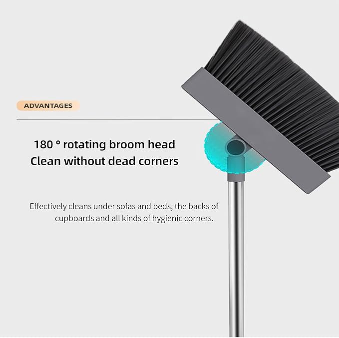 SDSM 4 in 1 Multifunctional Broom and Dustpan Combo Set, Heavy Duty Brooms with 52" Long Handle, with Squeegee and Cleaning Brush, for Clean Home Kitchen Bathroom Office, Sweeping indoor Outdoor Floor