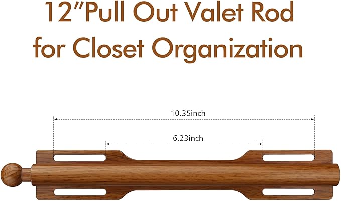 FIRJOY 12" Valet Rod for Closet Pull Out (1 Pack, Wood Grain)
