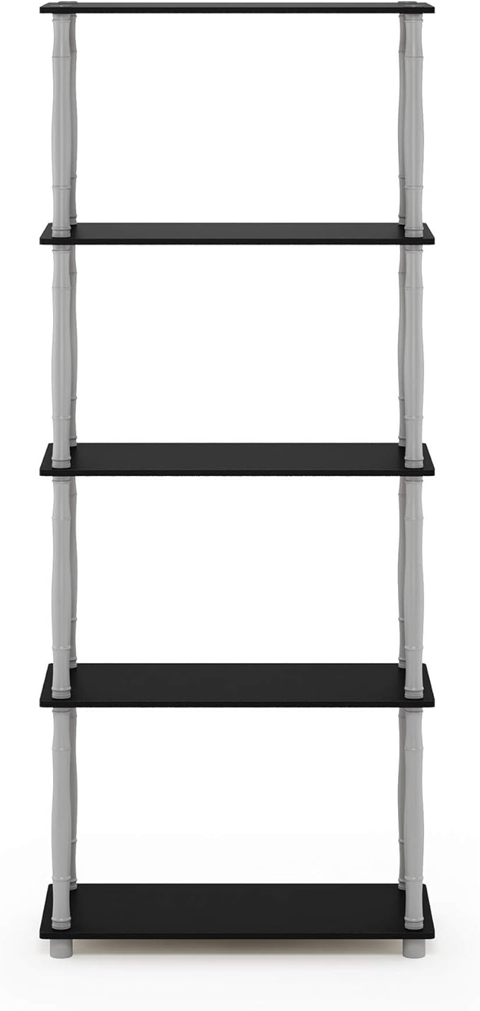Furinno Turn-N-Tube 5-Tier Multipurpose Shelf / Display Rack / Storage Shelf / Bookshelf, Classic Tubes, Black/Grey