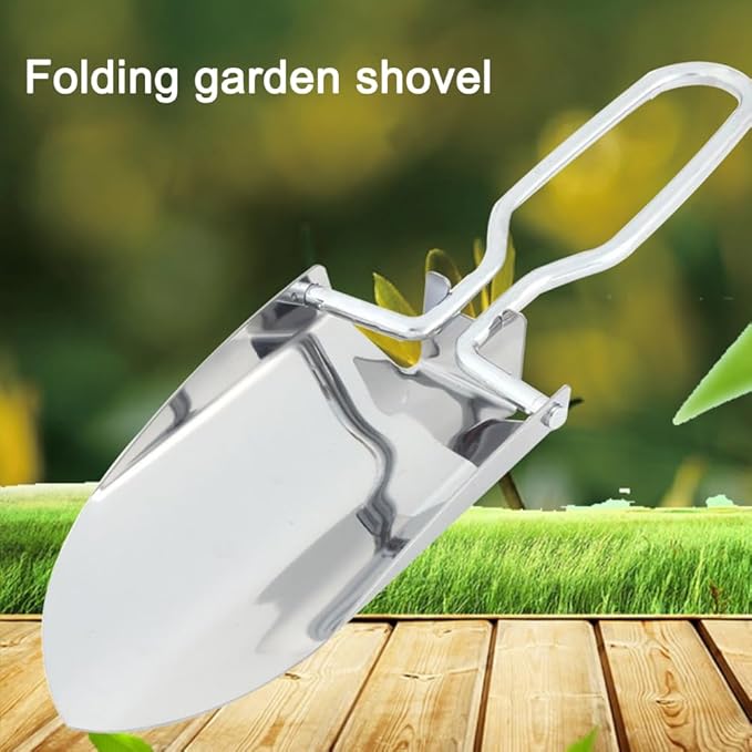 EMVANV Mini Folding Shovel,Foldable Garden Handy with Carrying Pouch Camping Trowel Stainless Steel Outdoor Survival Shovel for Garden and Campsite Use While Hiking, Camping and Outdoor(Silver)