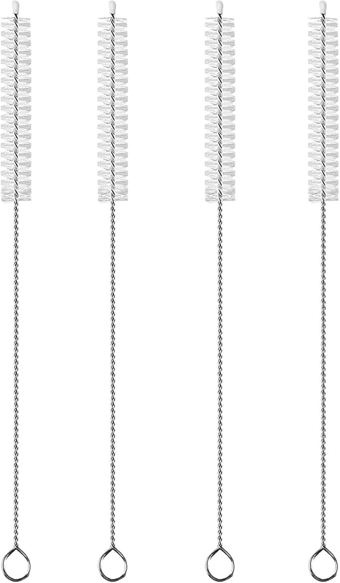 4 Pack Straw Cleaner Brush, Reusable Metal Handles Straw Cleaner Brush Extra Long for Stanley Mug 40, 30, 20 oz, 10mm Wide for Sippy Cup, Water Bottle and Tubes (Clear+Clear)