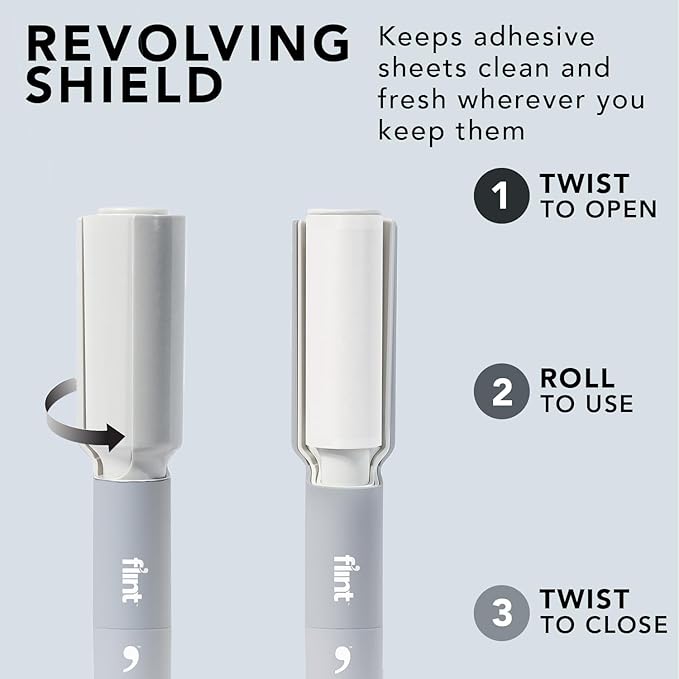 Flint Plus Retractable Lint Remover & Pet Hair Roller for Clothes – Refillable & Reusable Lint Roller with 70 Extra Sticky Tear-Off Sheets – Value Pack, Light Grey