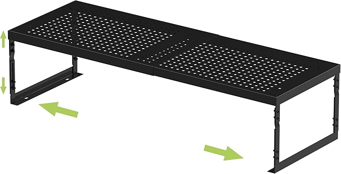 Jojocross Adjustable Stackable Metal Storage Shelf Organizer - Expandable Wire Rack with Perforations for Kitchen, Pantry, Bathroom, Cabinet & Office-Compact, Durable & Sturdy (1PACK/Medium/Black)