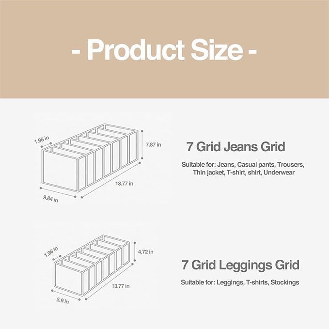 Wardrobe Clothes Organizer 7 Grids Portable Closet Organizer Mesh Separation Storage Box Foldable Closet Drawer Organizer for Underwear Socks Scarves Leggings (Grey, 2 Leggings Grid)