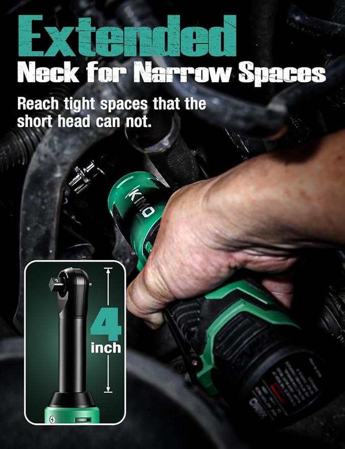 KIMO 3/8" Extended Electric Ratchet Wrench Set, 400RPM 40Ft-Lbs 12V Cordless Ratchet Wrench w/ 2x2.0 Ah Batteries, 1Hour Charger, 7Sockets & 1/4" Adapter, Power Ratchet with Variable Speed & LED Light