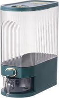 Sooyee Clear Rice Dispenser, Large Grain Container Storage with Lid Measuring Cylinder Moisture Proof Household Cereal Dispenser Bucket for Kitchen Soybean Corn,Clear and Green
