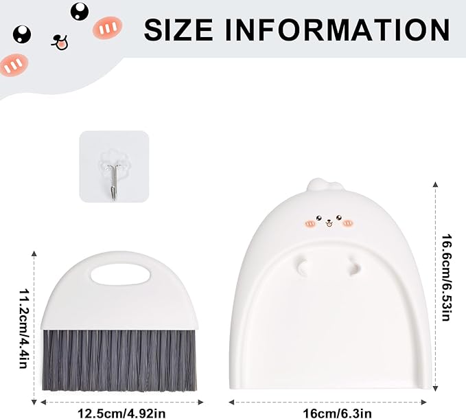 Mini Dustpan and Brush Set, Small Handheld Dust Pan with Clean Broom for Home, Kitchen, Desktop, Sofa, Keyboard, Table and Pet Cages(Cute Animal)
