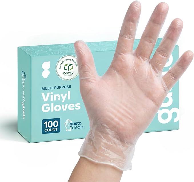 GUSTO Disposable Vinyl Gloves – Clear, Latex-Free, Powder-Free, BPA-Free – Safe for Food Handling, Cooking & Cleaning