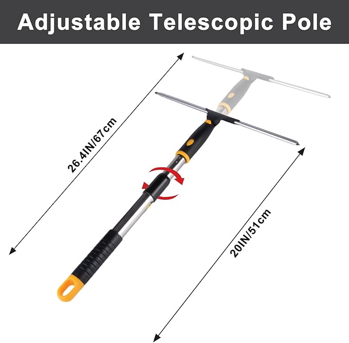 ITTAHO 14" Window Cleaning Tool, All-Purpose Extendable Window Squeegee with 2 Blades and Stainless Steel Pole, Shower Squeegee for Glass Doors,Shower Doors, Windows, Bathroom and Car Windshields