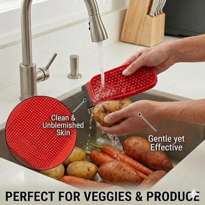 3-in-1 Silicone Dish Sponge - BPA-Free Food-Grade Cleaning Brush with Dual-Sided Scrubber & Scraper, Hanging Hole Fast-Dry Reusable for Dishes/Fruits/Vegetables (Grey 2PCS)