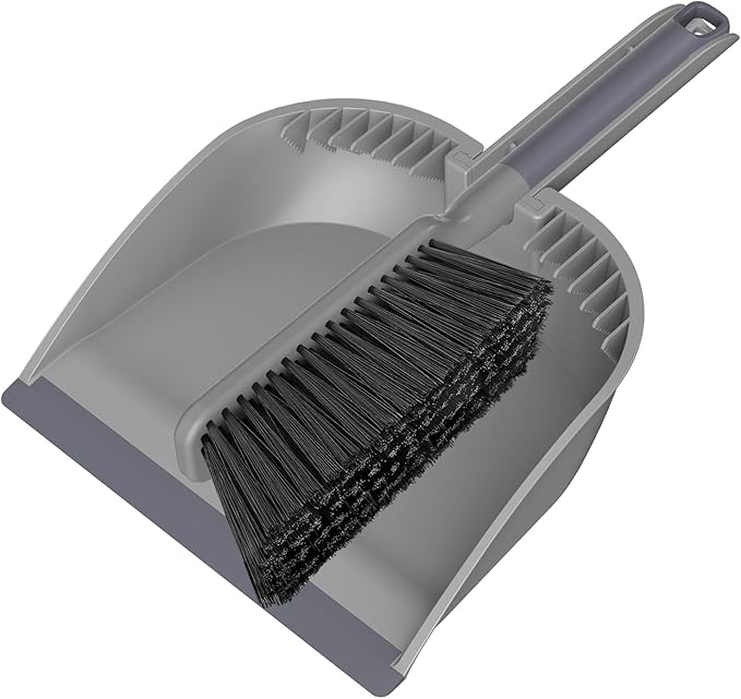SetSail Small Dustpan and Brush Set, Nesting Snap-On Handheld Broom and Dust Pan with Teeth Portable Broom and Dustpan Set Suitable for Desktop, Pets Care, Sofa, Camping, Grey