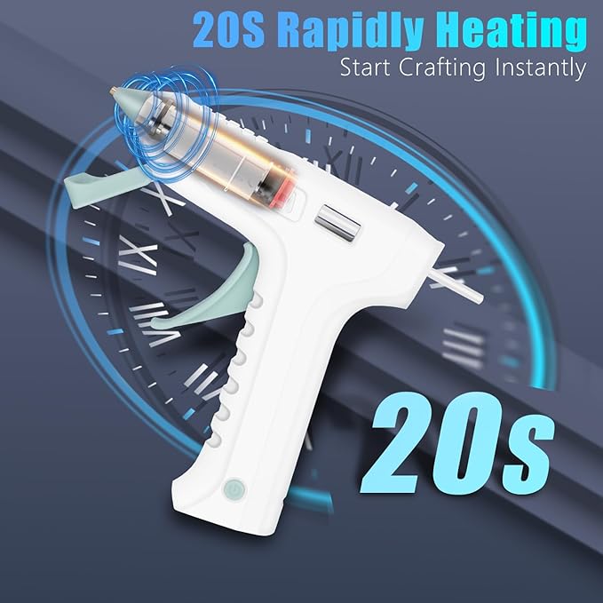 Cordless Hot Glue Gun with 20 Pcs Mini Glue Sticks, 20s Heating Fast Mini Glue Gun kit, 2600 mAh Rechargeable Battery, DIY, Crafts, Decorations, Home Repairs, White