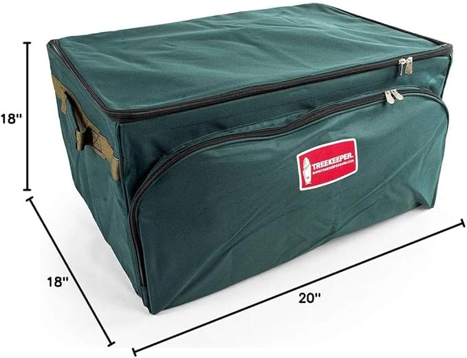 TreeKeeper (Green Christmas Ornament Storage Box with Dividers) - Deluxe Ornament Keeper - Holds 72 Ornaments up to 4 Inches in Diameter | 3 Removable Trays with Separators | Acid-Free Fabric Lining