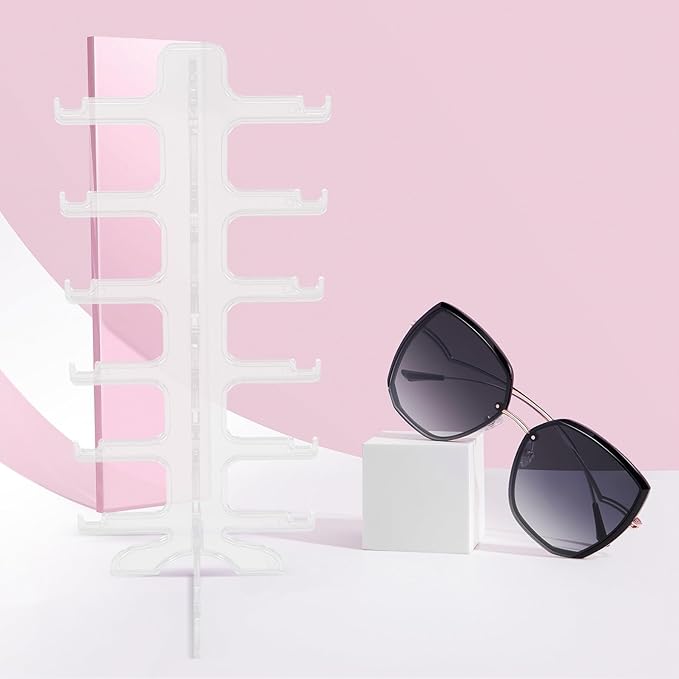 Ipetboom Plastic Sunglasses Organizer Stand 6-Tier Eyewear Display Rack Holder for Desk Storage, Multi-Layer Plastic Glasses Shelf Suitable for Home and Office Use
