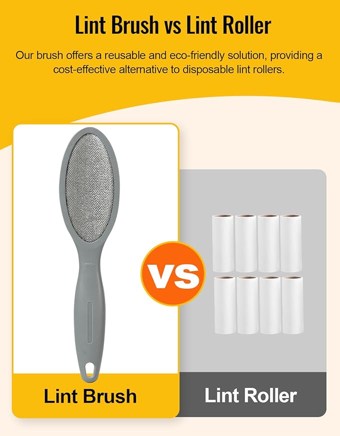 Lint Brush Pet Hair Remover for Clothes, Couches - 2 Pack, Dual Side, Gray