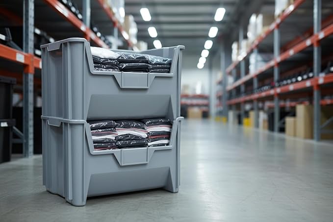 Hudson Exchange 20" x 15" x 12.5" (3 Pack) Plastic Giant Stackable Hopper Bin Container, Gray