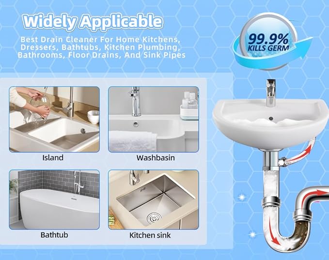 Foaming Drain Cleaner, Sink Cleaner and Deodorizer, Drain Clog Remover for Kitchen Sinks, Shower Drains, Tubs (2pcs)