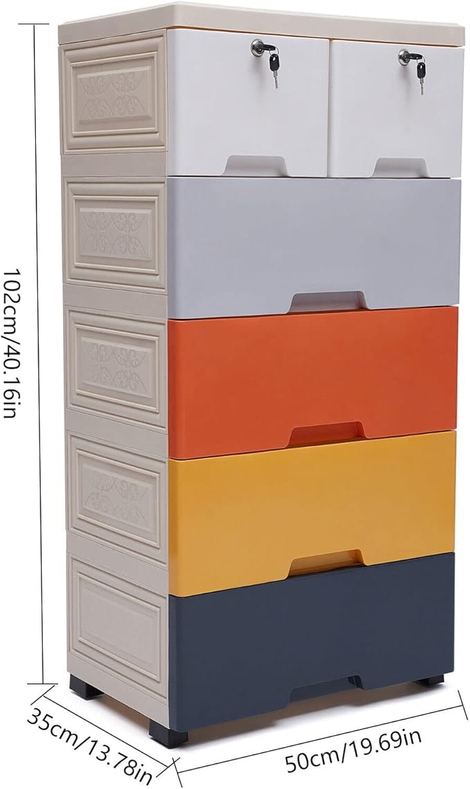 5 Tier Plastic Clothes Storage Organizer with 6 Drawers, Clothes Storage Organizer 66lbs Capacity, Tall Dresser Plastic for Storing Clothes Towels Toys and Some Other Small Items