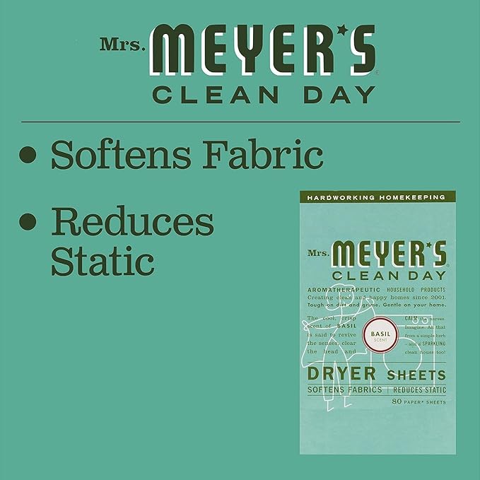 Mrs. Meyer's Clean Day Dryer Sheets, 80 Count (Basil, Pack of 3)