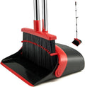 Broom and Dustpan Set for Home, Broom with Dustpan Cleaning Teeth Combo Set, Indoor Sweep Broom with Long Handle for Office Home Kitchen Lobby Floor (Black Red)
