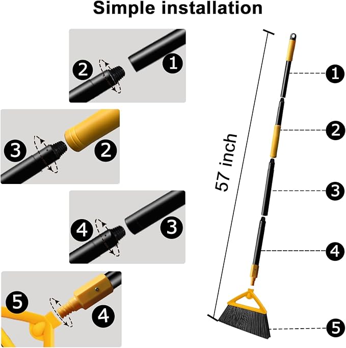 Heavy Duty Angle Broom 3 Pack - Yellow Broom for Outdoor & Indoor, Garage, Driveway, Sidewalk, Kitchen & More, Long Handle