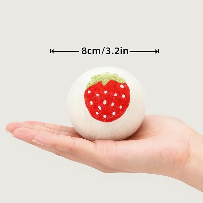 Wool Dryer Balls，New Zealand Wool Laundry Balls for Dryer (Pack of 3, Strawberry Handmade Pattern)，Softens Clothes,Naturally Reduces Drying Time and Static Electricity