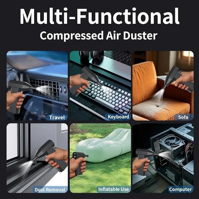 Compressed Air Duster-130,000 RPM Super Power Electric Air Duster 4-Gear Adjustable Cordless Air Blower Rechargeable for Computer, Keyboard, House, Outdoor