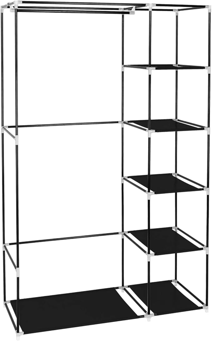 Portable Closet Wardrobe,67'' Closet Storage Organizer Rack with Shelves and Cover for Hanging Clothes, Non-Woven Fabric, Quick and Easy to Assembly (Black)