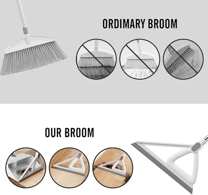 Household Broom with Dustpan, Squeegee Broom for Floor, Aluminum Handle for Floor, Glass, and Tile (White M1)