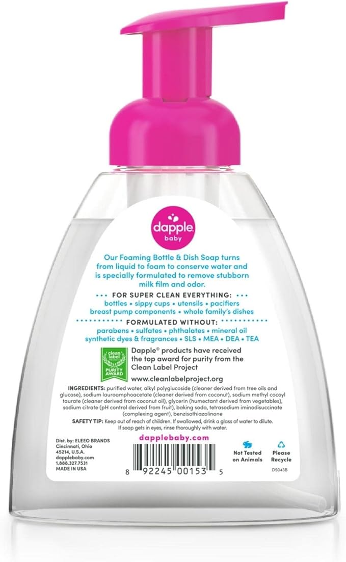 Dapple Baby Foaming Bottle & Dish Soap, Fragrance Free, Plant Powered, Hypoallergenic, 13 fl oz, 3 Count