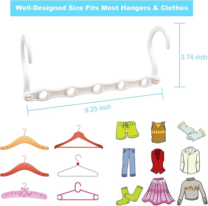 DUCOO Space Saving Hangers 10 Pack, Heavy Duty Magic Cascading Hanger Organizer with 5 Enclosed Anti-Slip Holes, Closet Organizers and Storage for Clothes, College Dorm Room Essentials, White