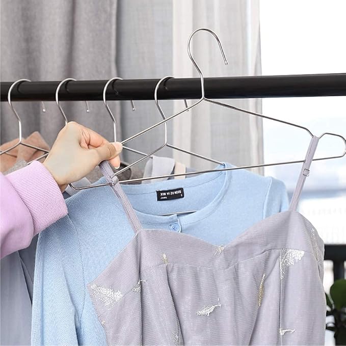 Seropy Clothes Hangers Coat 50 Pack 17.7 Inch Large Bulk Wire Hanger Non-Slip Heavy Duty Clothing Hangers Metal Space Saving Thin Stainless Steel Hanger for Clothes